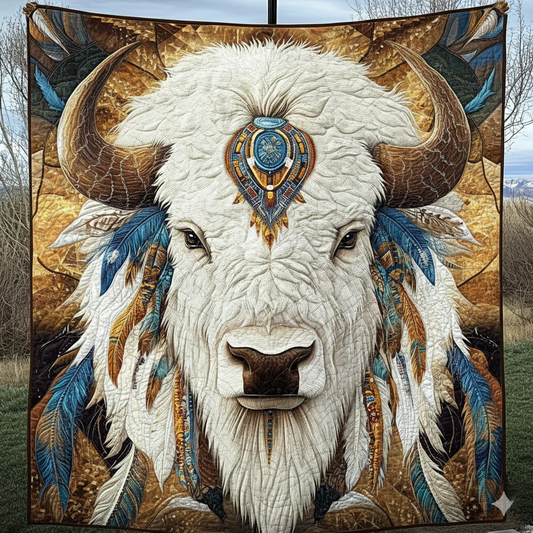 White Bison Quilt, Native American Buffalo Throw