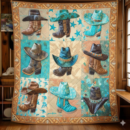 Cowboy Boots Hat Quilt, Western Ranch Decor