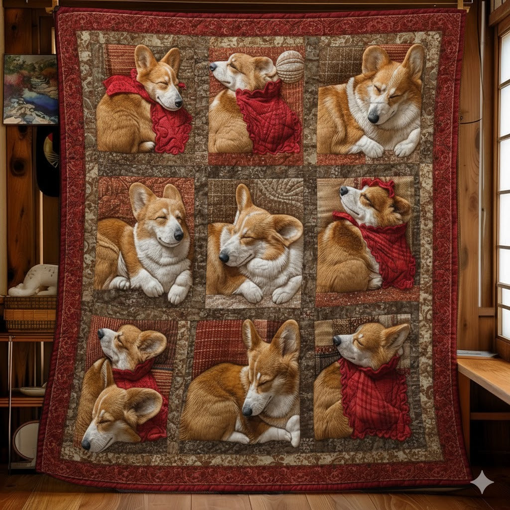 Sleeping Corgi Quilt, Cozy Dog Lover