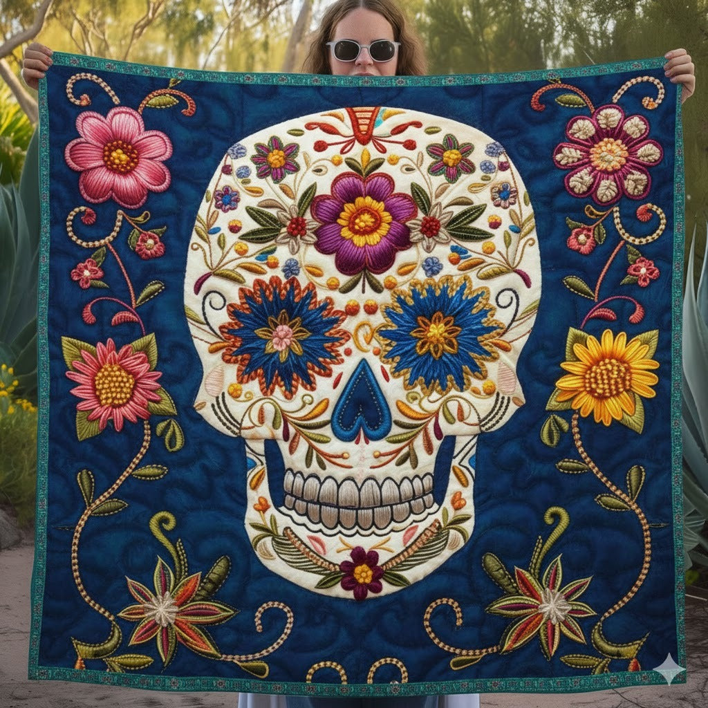 Sugar Skull Quilt, Floral Dia de Muertos