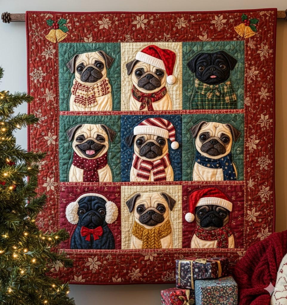 Christmas Pug Quilt, Dog Lover Holiday Decor