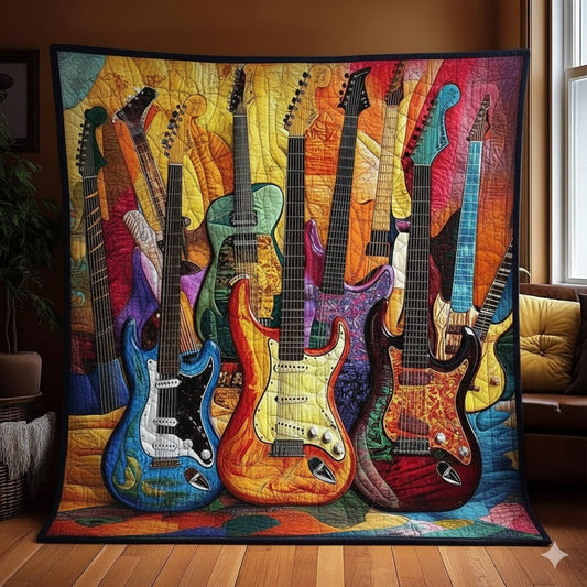 Electric Guitar Quilt, Colorful Rock Music Throw