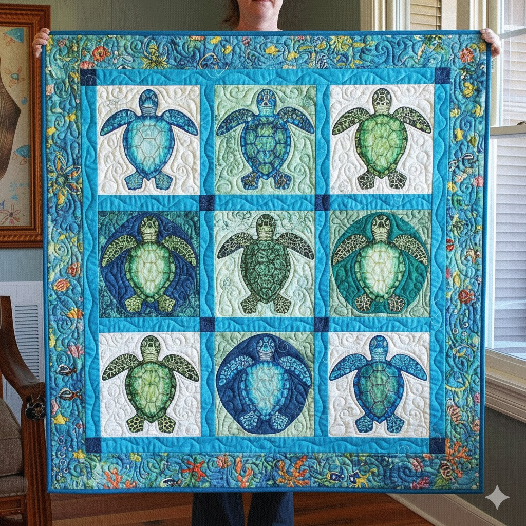 Sea Turtle Quilt, Beach Decor Gift
