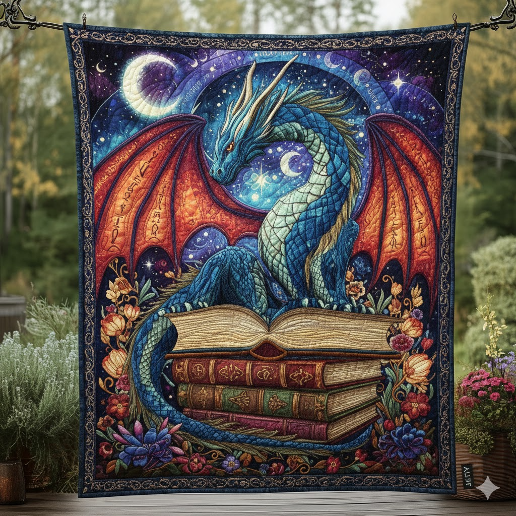 Fantasy Dragon Quilt Blanket, Book Lover