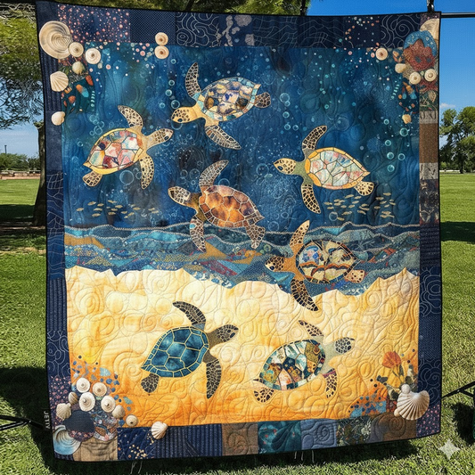 Sea Turtle Ocean Quilt, Beach Life Home Decor Gift