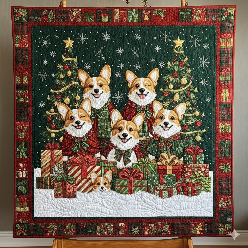 Corgi Christmas Quilt, Festive Dog