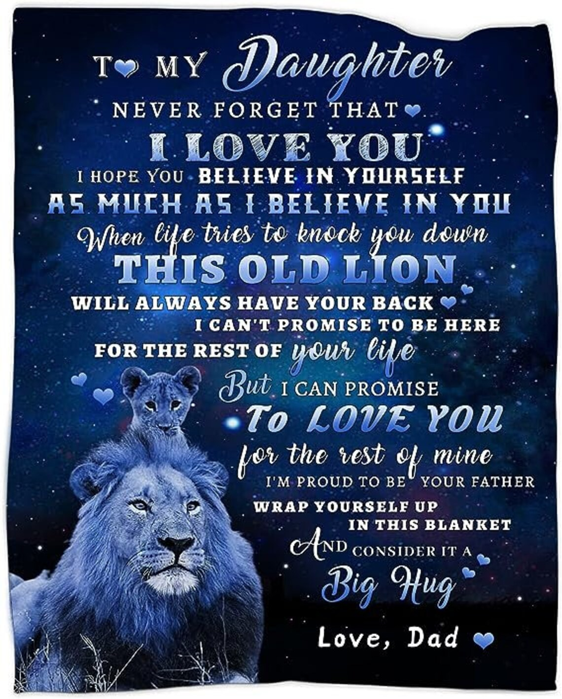 Personalized Lion & Cub Blanket, Inspirational Family Quote