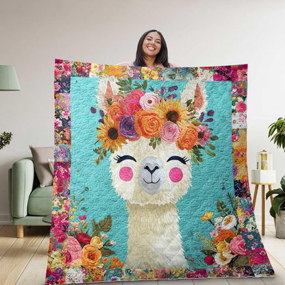 Llama Flower Crown Quilt, Boho Alpaca Blanket Decor