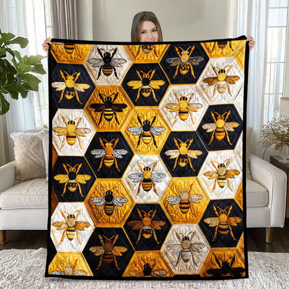 Honey Bee Quilt, Hexagon Honeycomb Blanket