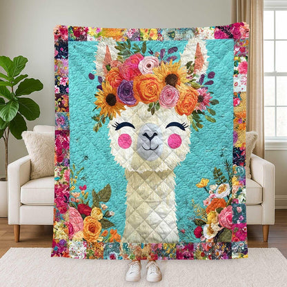 Llama Flower Crown Quilt, Boho Alpaca Blanket Decor