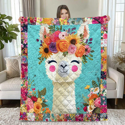 Llama Flower Crown Quilt, Boho Alpaca Blanket Decor