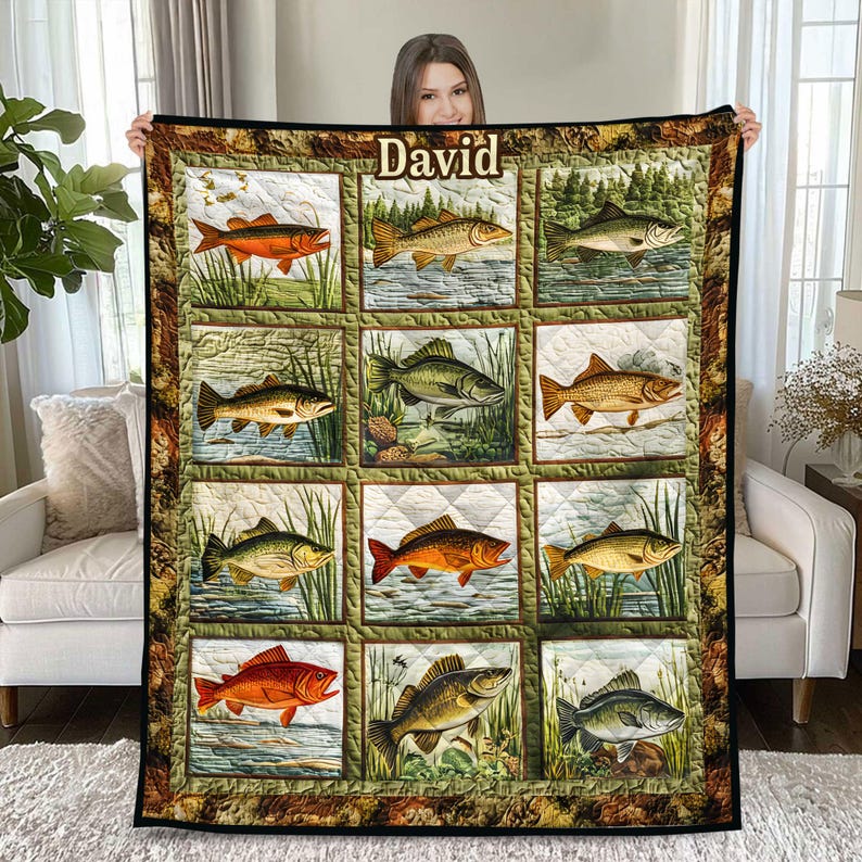 Personalized Fishing Quilt, Game Fish Angler