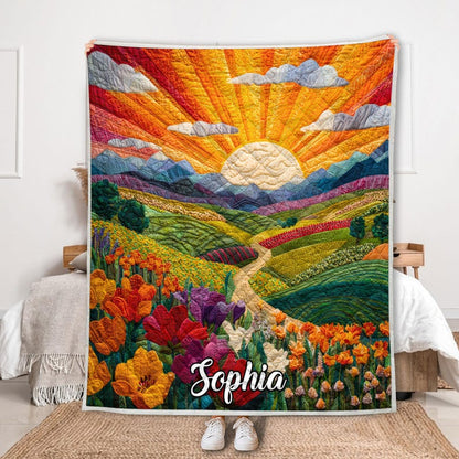 Personalized Landscape Quilt, Sunset Flower
