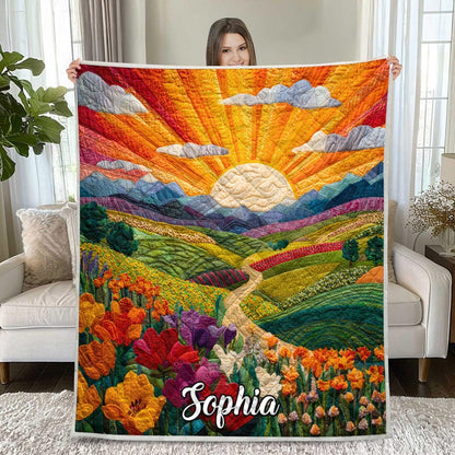 Personalized Landscape Quilt, Sunset Flower