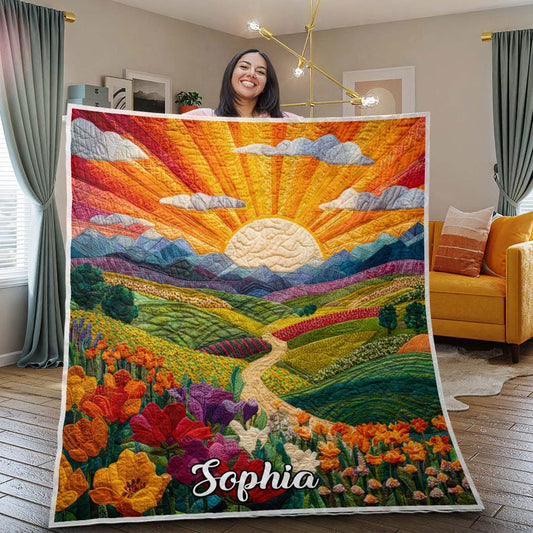 Personalized Landscape Quilt, Sunset Flower
