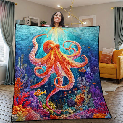 Octopus Quilt, Colorful Coral Reef Ocean Blanket