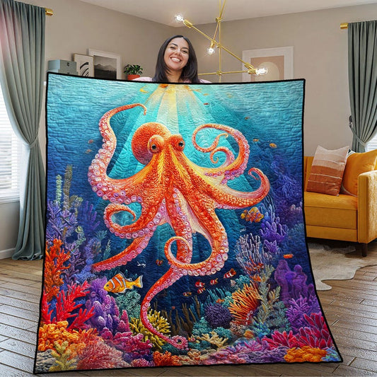 Octopus Quilt, Colorful Coral Reef Ocean Blanket