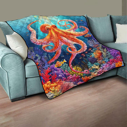 Octopus Quilt, Colorful Coral Reef Ocean Blanket