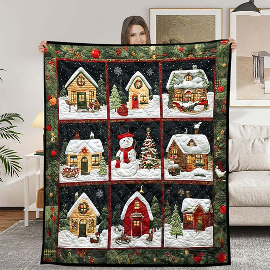 Christmas Village Quilt, Snowy House Holiday Decor