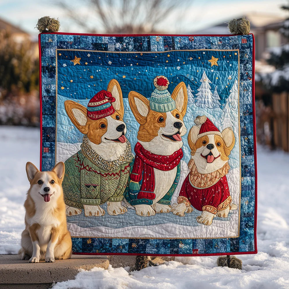 Corgi Christmas Quilt, Holiday Dog