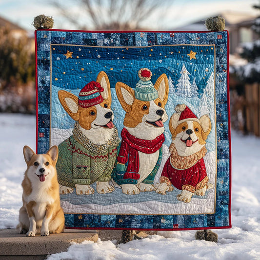 Corgi Christmas Quilt, Holiday Dog