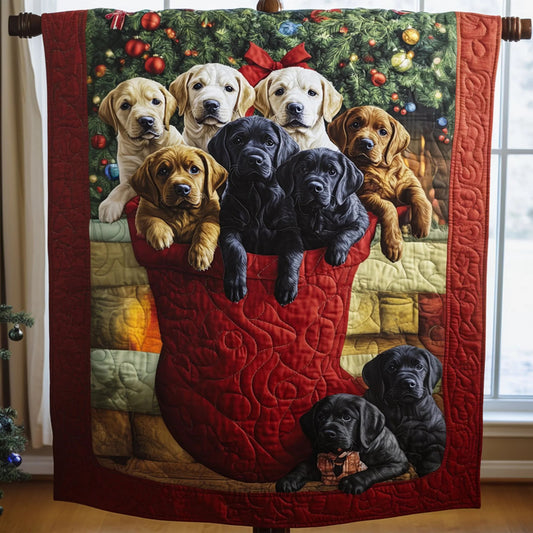 Christmas Lab Puppy Quilt, Labrador Stocking Dog