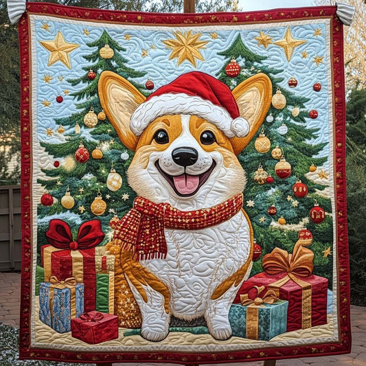 Christmas Corgi Quilt, Dog Lover Holiday