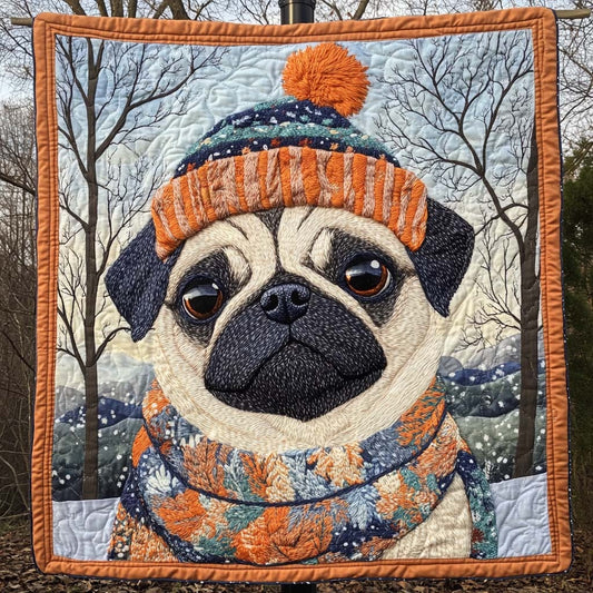 Pug Dog Quilt, Winter Knit Hat Scarf Dog
