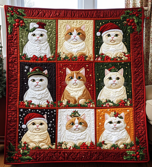 Christmas Cats Quilt, Holiday Kitty