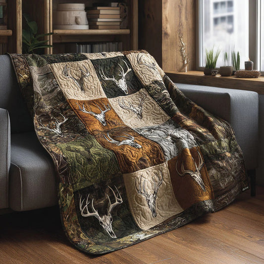 Deer Skull Camo Quilt, Hunting Lodge Throw