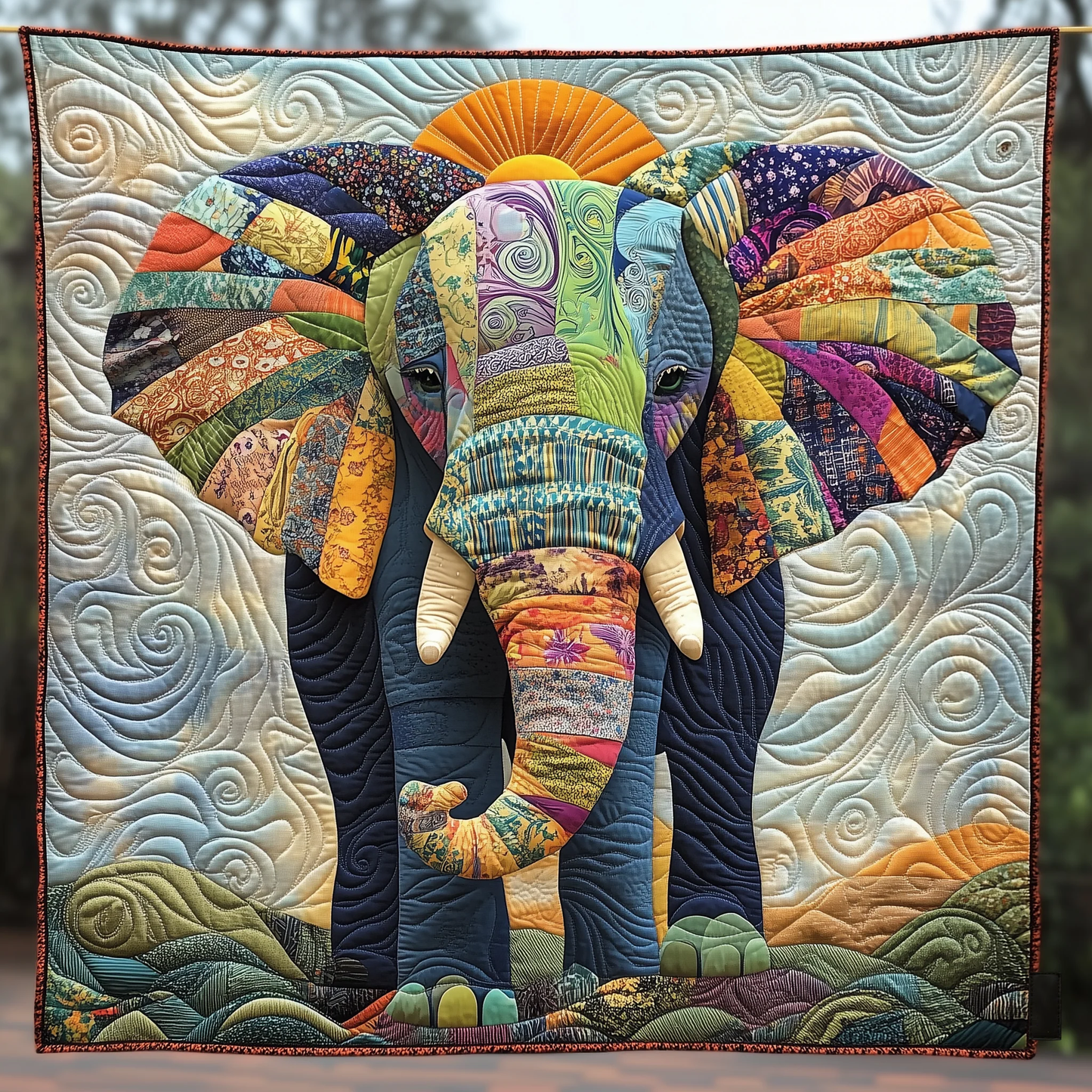 Boho Elephant Quilt, Artistic Safari Home Decor