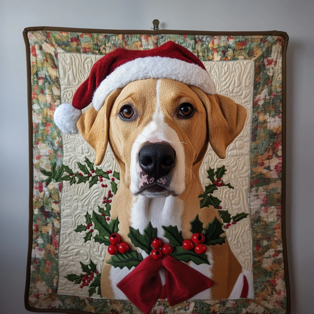 Christmas Dog Quilt, Santa Hat Holly