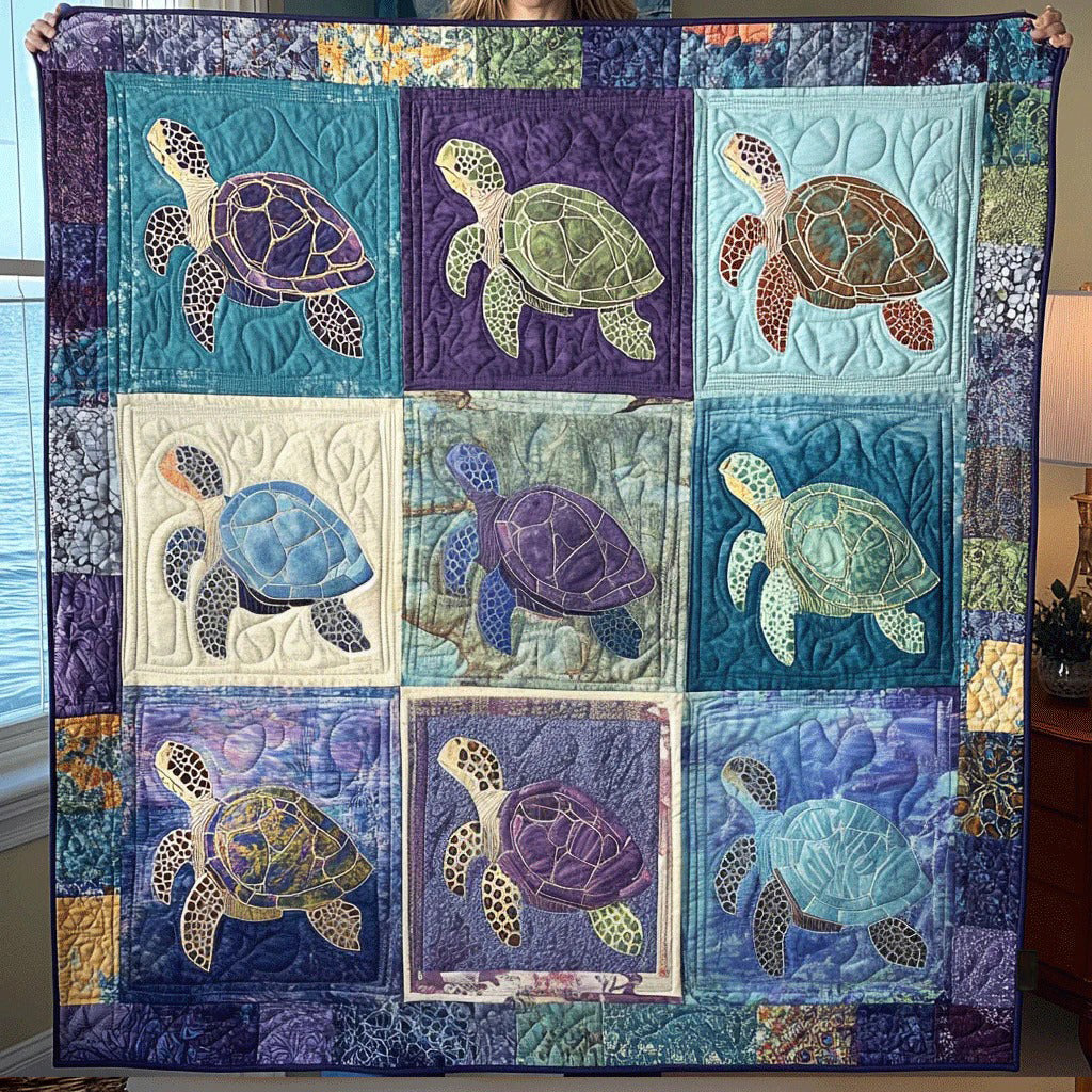Sea Turtle Quilt, Coastal Ocean Patchwork Quilt Gift