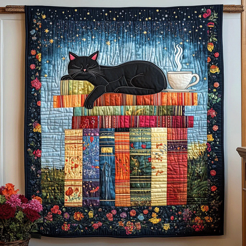 Cat & Books Quilt, Dream Night Sky Cat Lover Gift