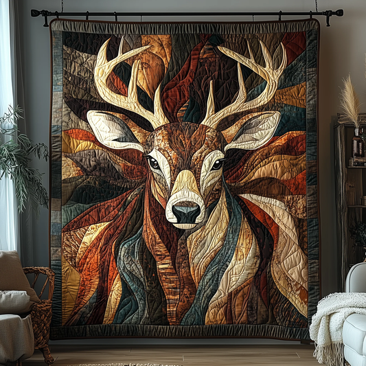 Majestic Deer Art Quilt, Woodland Cabin Decor Gift