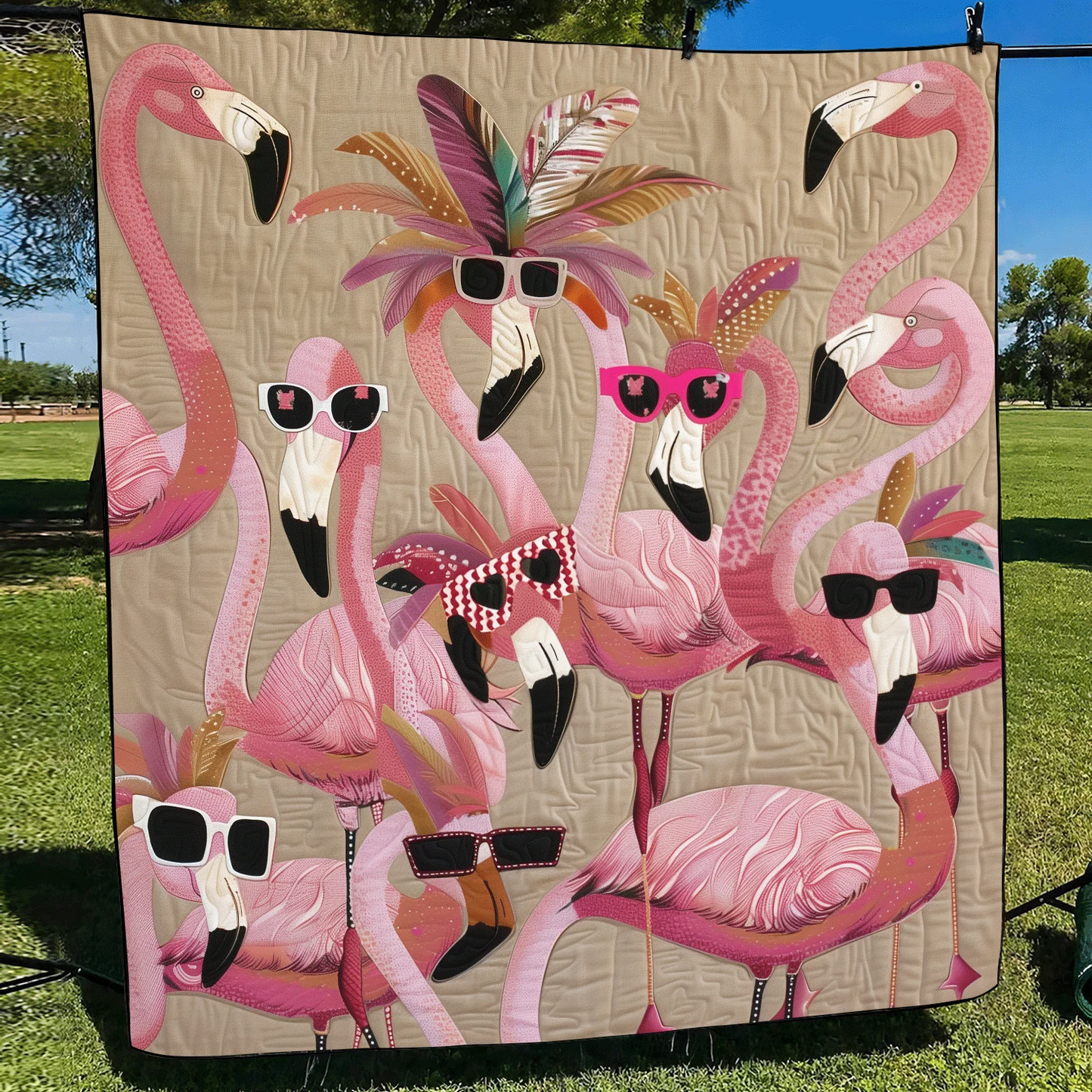 Tropical Flamingo Quilt, Funny Sunglasses Bird Gift