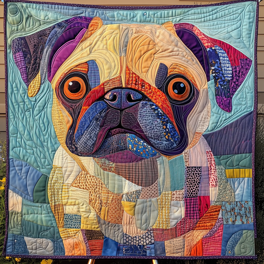 Colorful Pug Art Quilt, Abstract Dog Lover Gift