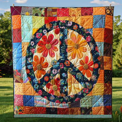 Peace Sign Quilt, Hippie Flower Patchwork