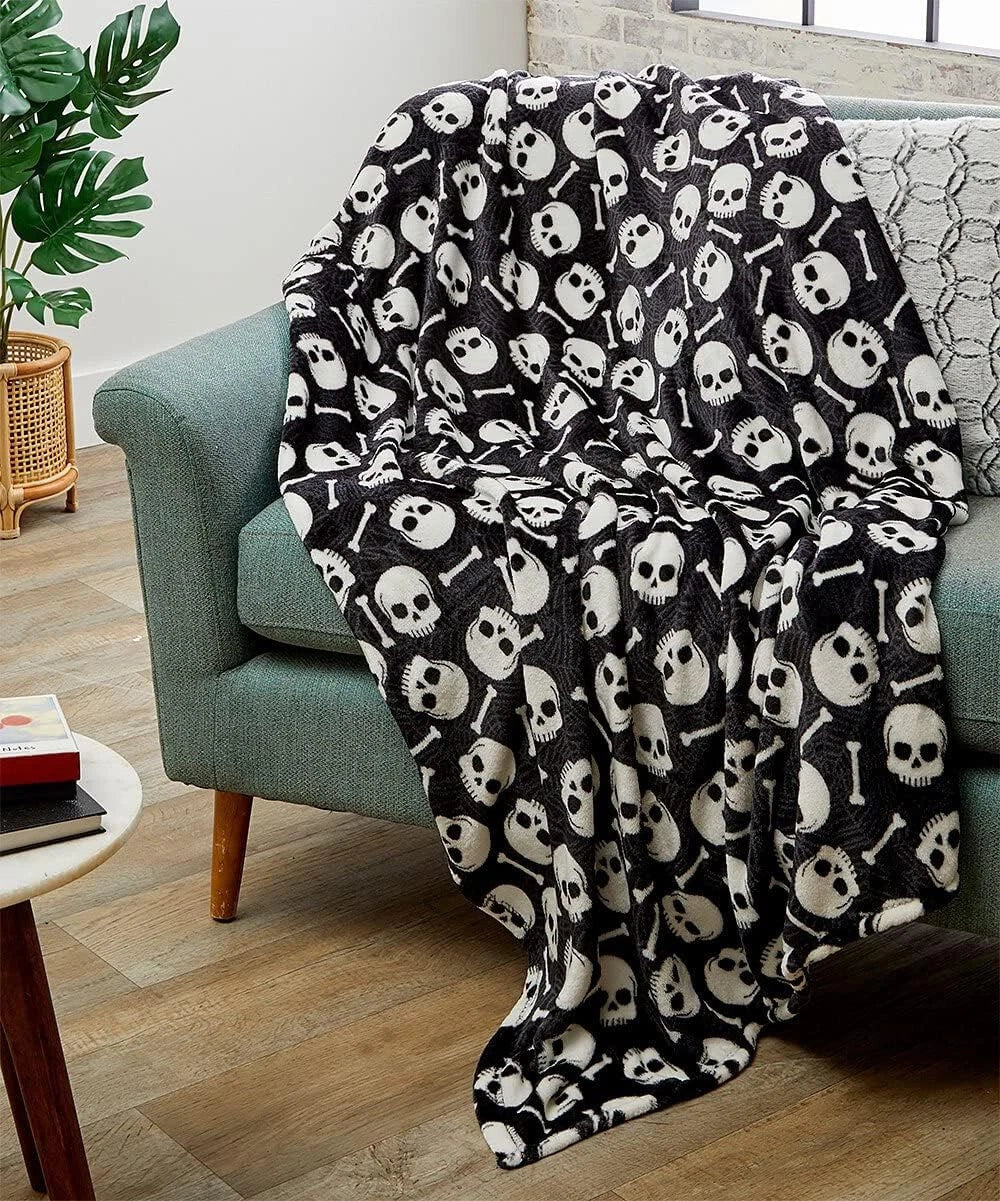 Skull Blanket, Crossbones Goth Decor Throw