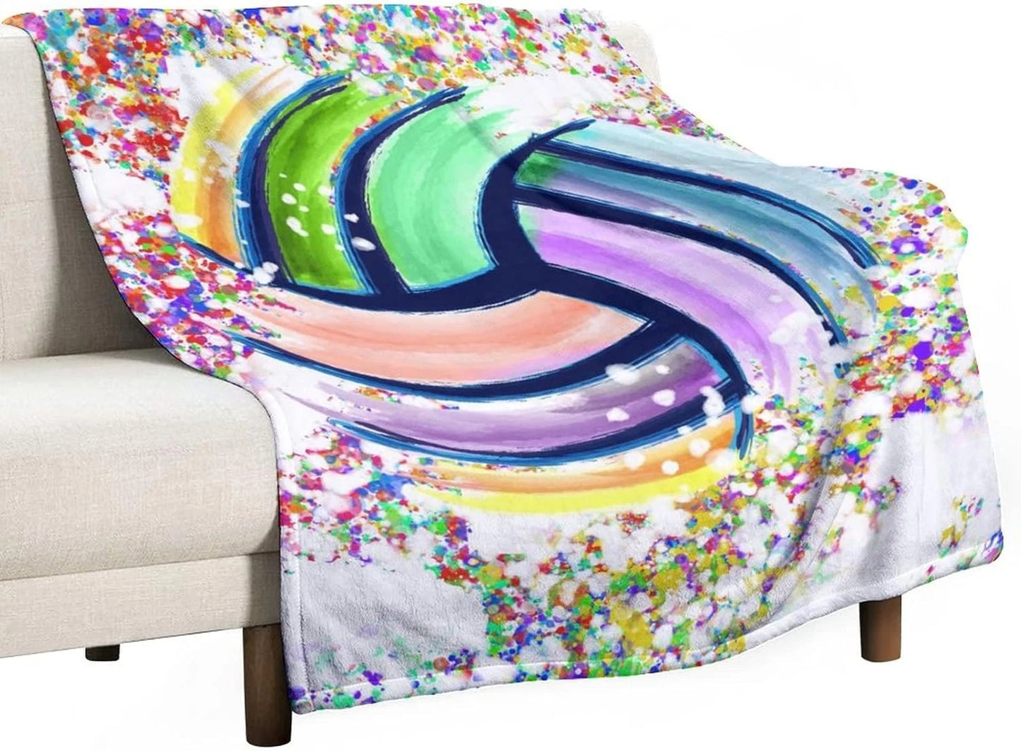 Rainbow Paint Splatter Volleyball Blanket Gift