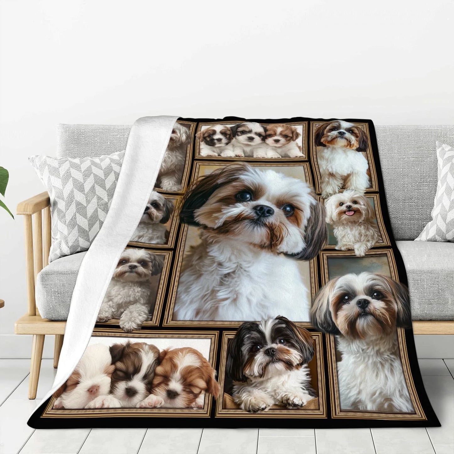 Shih Tzu Dog Photo Collage Blanket For Dog