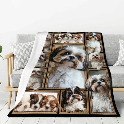 Shih Tzu Dog Photo Collage Blanket For Dog
