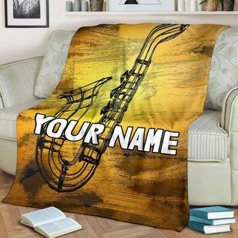 Personalized Saxophone Music Throw Blanket