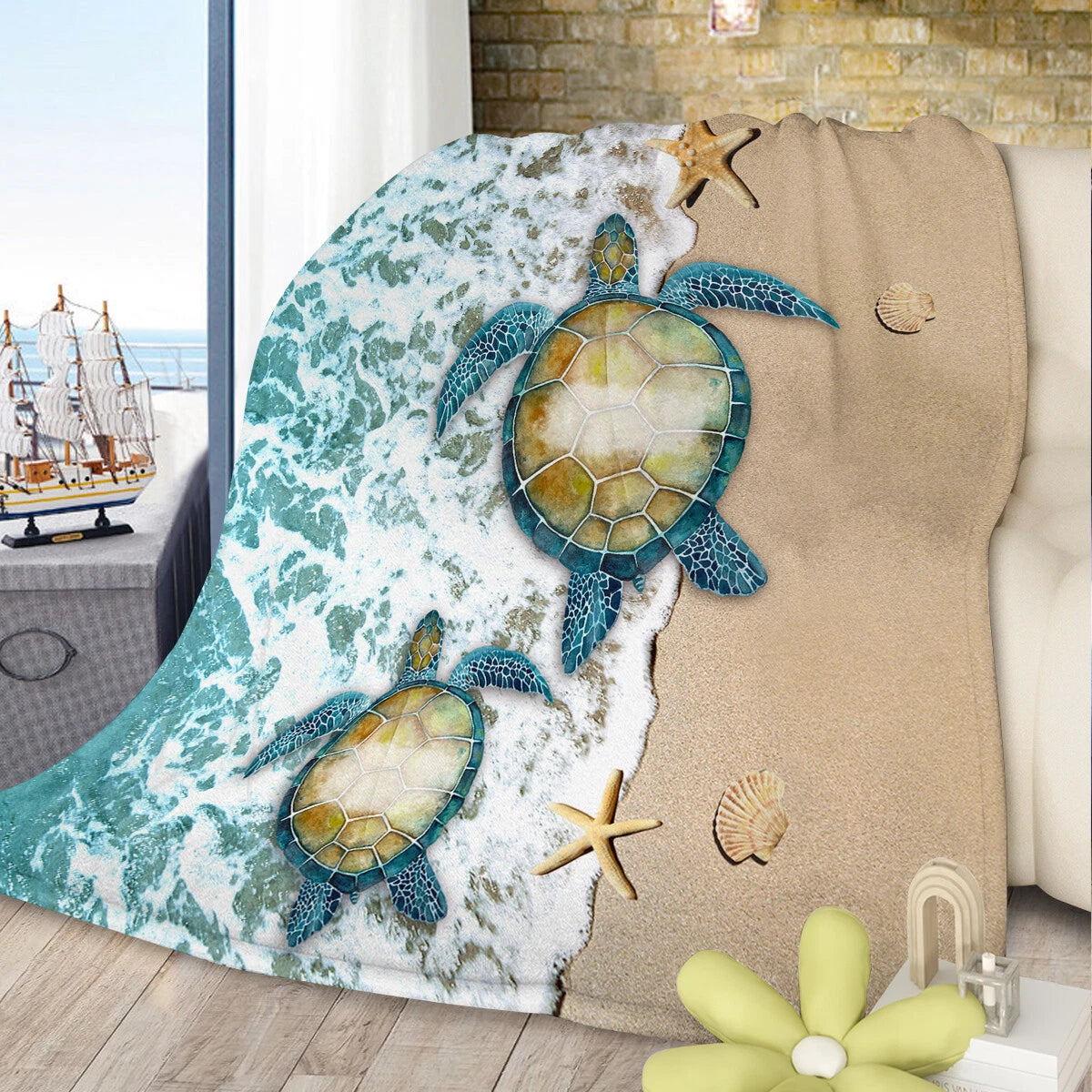 Sea Turtle Beach Ocean Art Throw Blanket