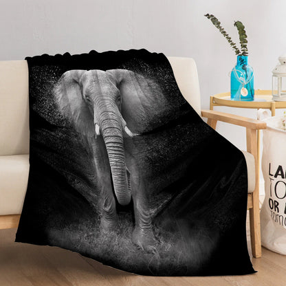 Black and White Elephant Art Throw Blanket