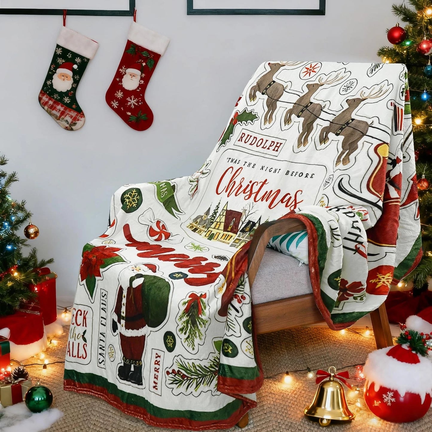Christmas Blanket Santa Claus Reindeer Winter