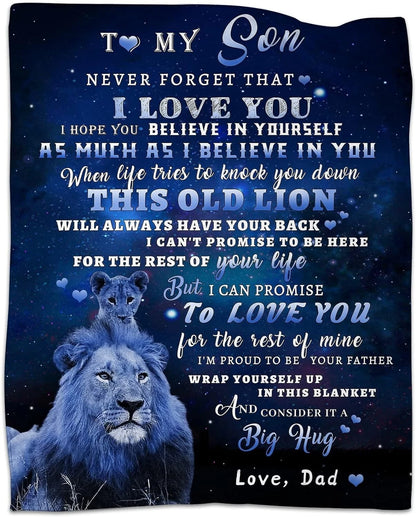 To My Son Lion Dad Love Blanket For Dad Blue