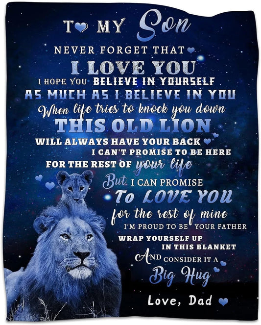 To My Son Lion Dad Love Blanket For Dad Blue