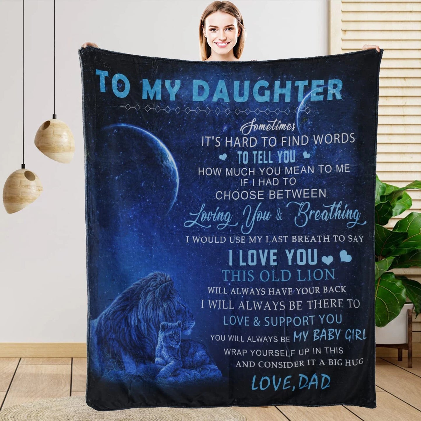 To My Daughter Lion Dad Blanket Space