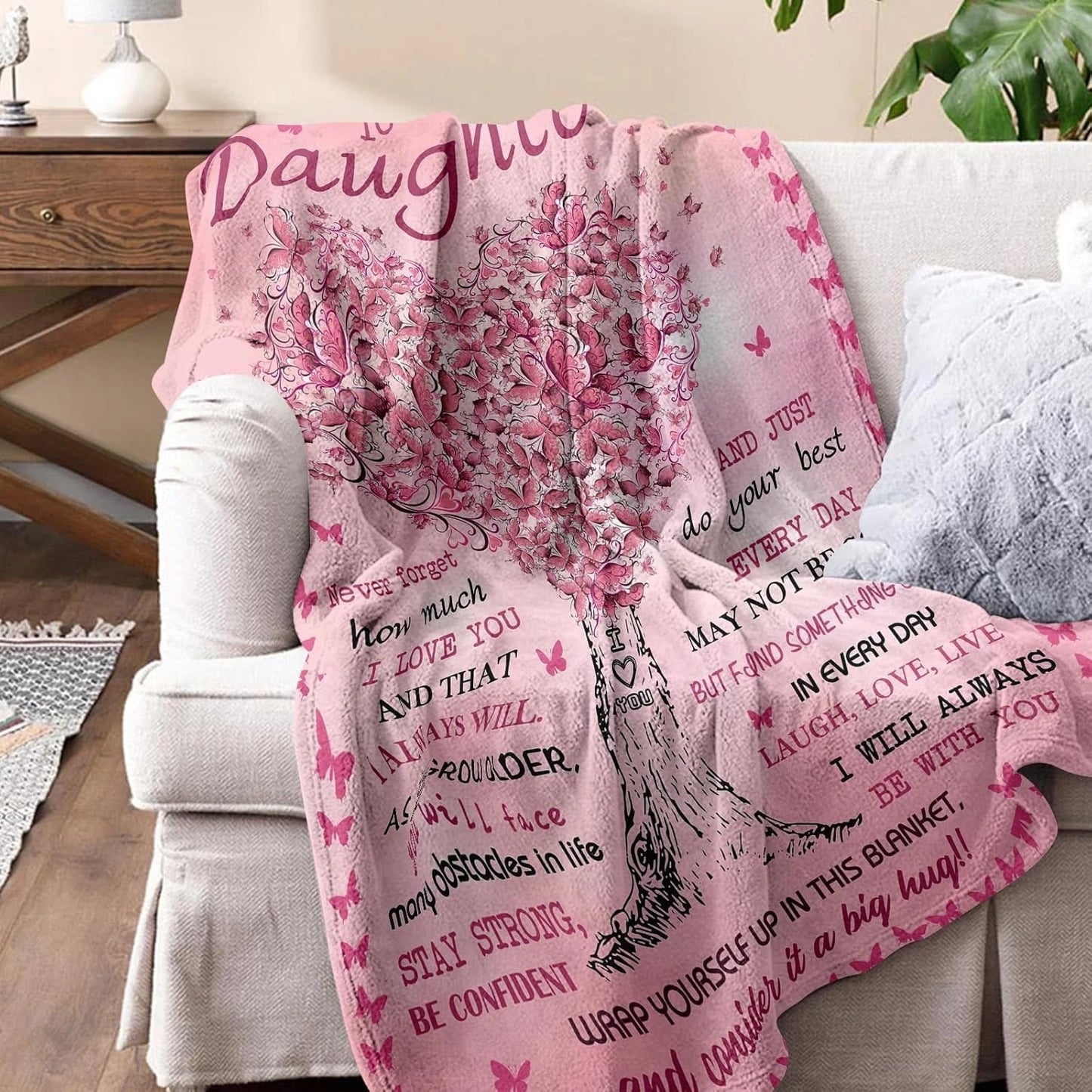 To My Daughter Love Quotes Pink Blanket